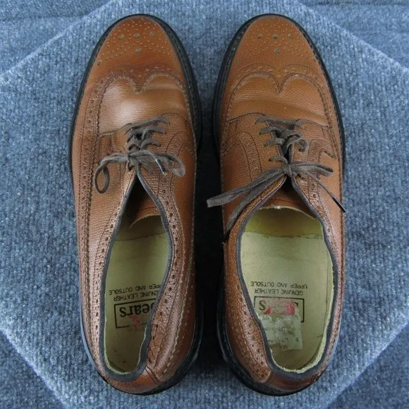 Sears 74607 Men Wingtip Oxfords‎ Shoes Brown Leather Lace Up Size 9 Medium