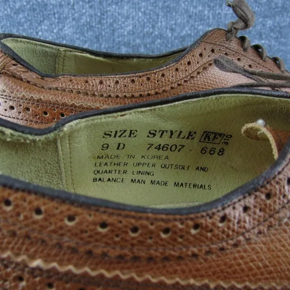 Sears 74607 Men Wingtip Oxfords‎ Shoes Brown Leather Lace Up Size 9 Medium