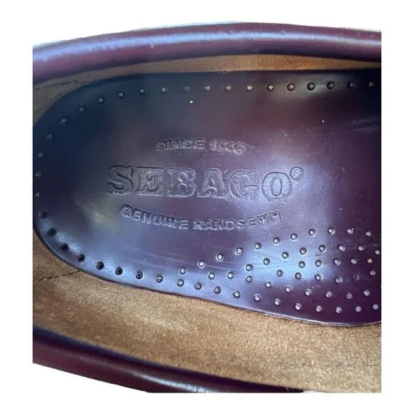 Sebago Classic Dan Brown Burgundy Garnet Hand Sewn Leather Slip On Loafer Size 9