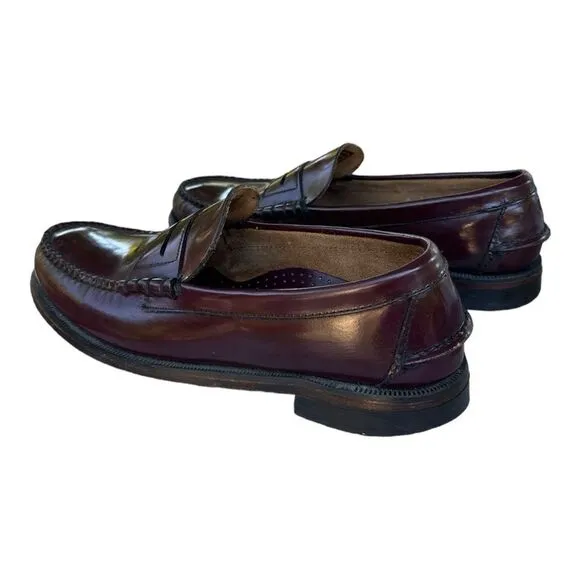 Sebago Classic Dan Brown Burgundy Garnet Hand Sewn Leather Slip On Loafer Size 9