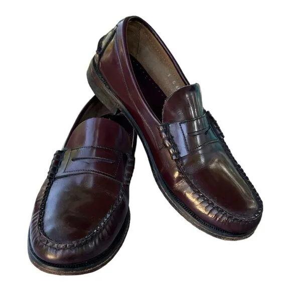 Sebago Classic Dan Brown Burgundy Garnet Hand Sewn Leather Slip On Loafer Size 9