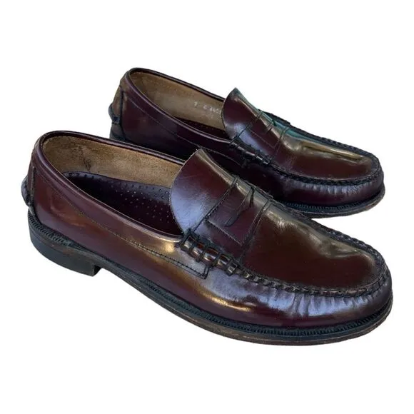 Sebago Classic Dan Brown Burgundy Garnet Hand Sewn Leather Slip On Loafer Size 9