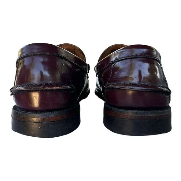 Sebago Classic Dan Brown Burgundy Garnet Hand Sewn Leather Slip On Loafer Size 9