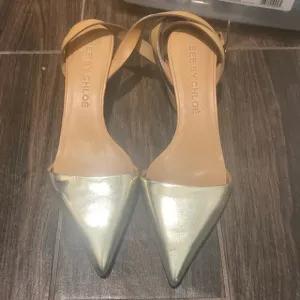 See by Chloe kitten gold and tan heels