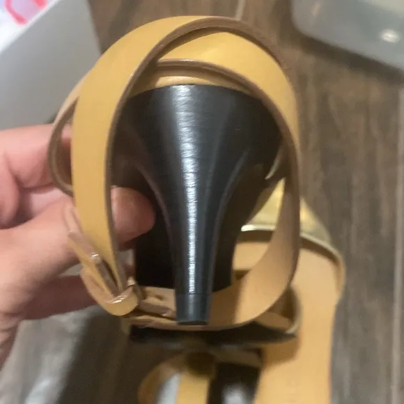 See by Chloe kitten gold and tan heels