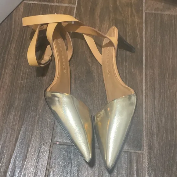 See by Chloe kitten gold and tan heels