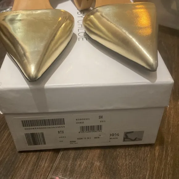 See by Chloe kitten gold and tan heels