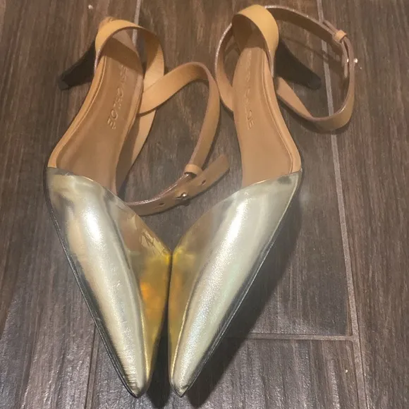 See by Chloe kitten gold and tan heels