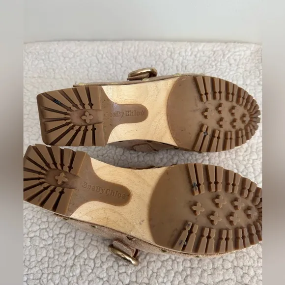 See By Chloe Viviane Beige Suede Clogs Size 38 (US 7)