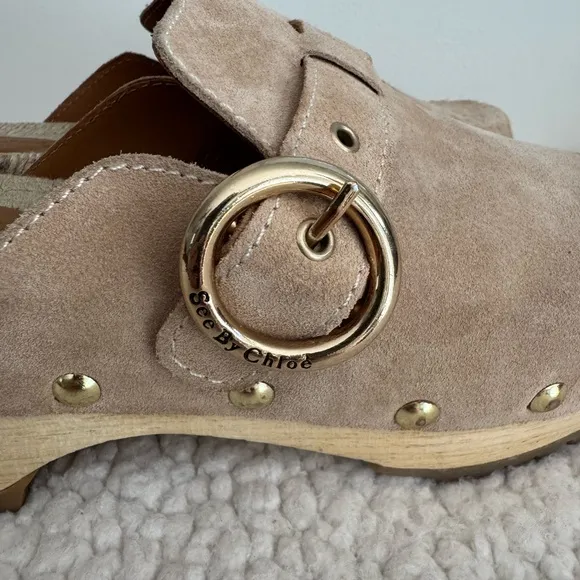 See By Chloe Viviane Beige Suede Clogs Size 38 (US 7)