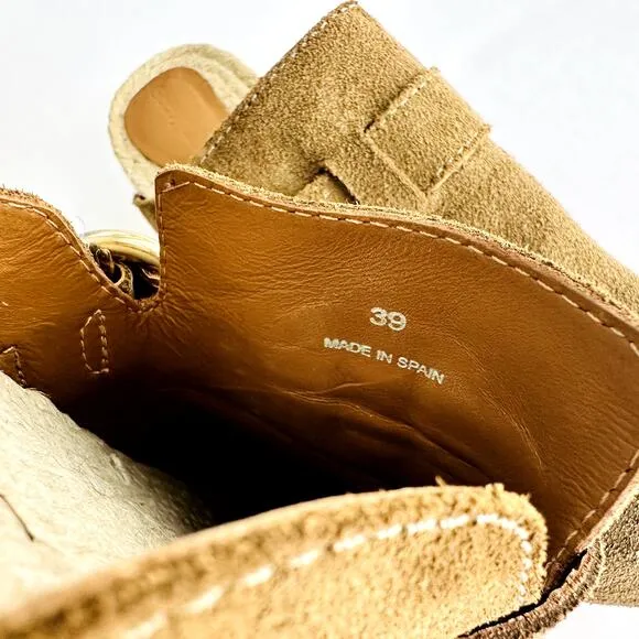 See by Chloe Viviane Clogs Camel Tan Leather Size 39 US 9 Platform Mule Raffia