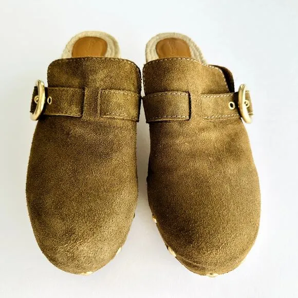 See by Chloe Viviane Clogs Camel Tan Leather Size 39 US 9 Platform Mule Raffia