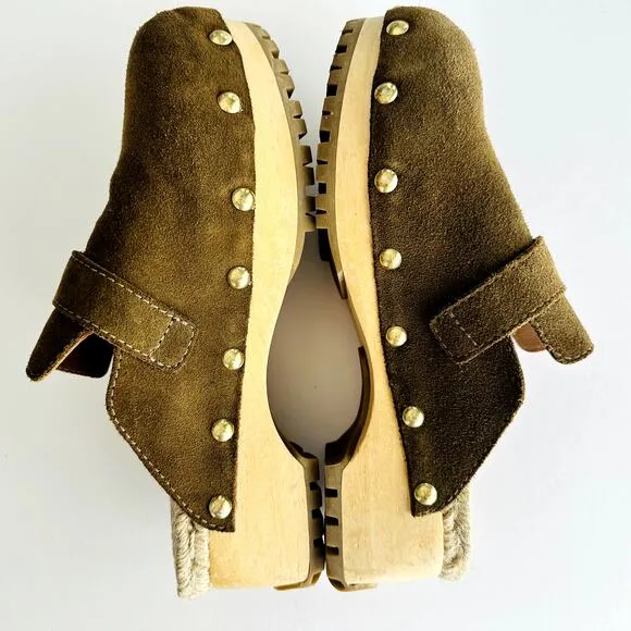 See by Chloe Viviane Clogs Camel Tan Leather Size 39 US 9 Platform Mule Raffia