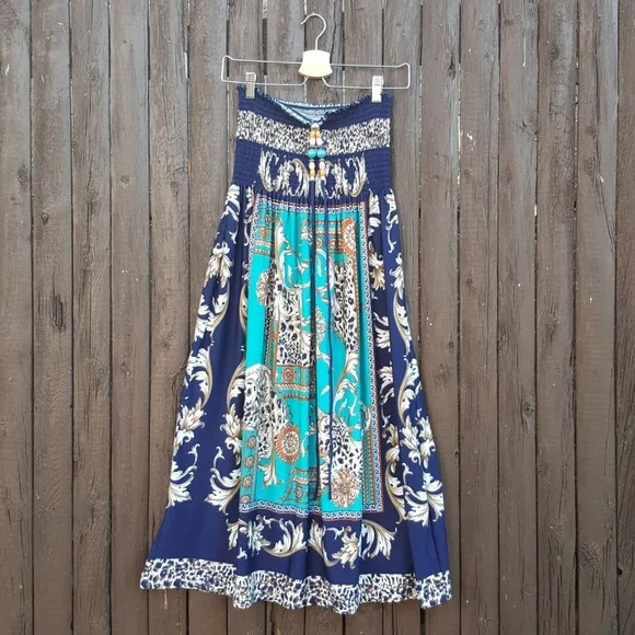 Seppala Print Strapless Midi Dress / Maxi Skirt