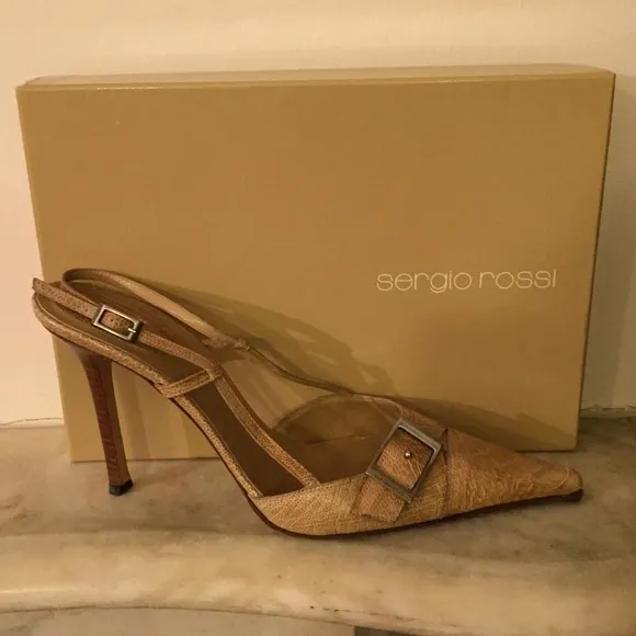 Sergio Rossi Leather Slingback Heels, Runs Small