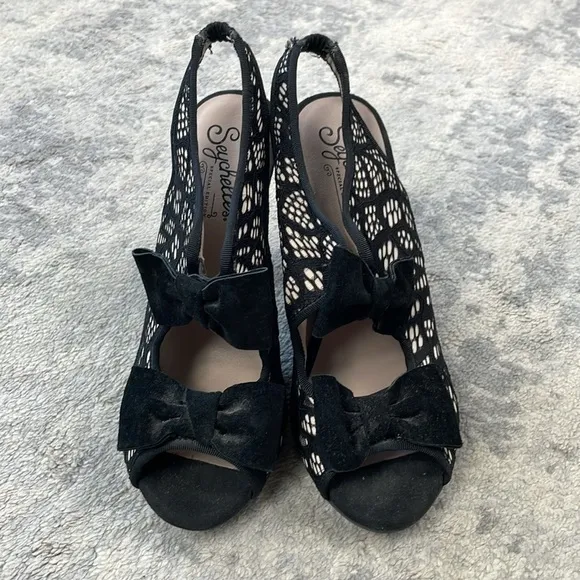 Seychelles Anthropologie Bobbin Lace Pumps Peep Toe Bow Girly Sz 8