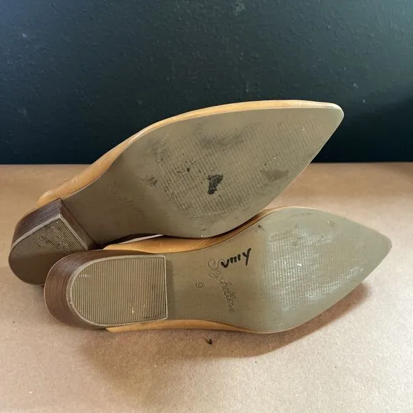 Seychelles Brown Camel Pointed Toe Block Heel Mules Size 9