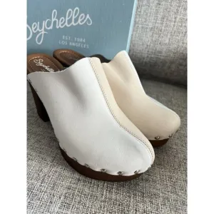 Seychelles Clogs Size 8 Ivory White Leather Chunky Platform Studded Boho Rodeo