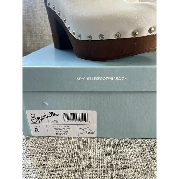 Seychelles Clogs Size 8 Ivory White Leather Chunky Platform Studded Boho Rodeo