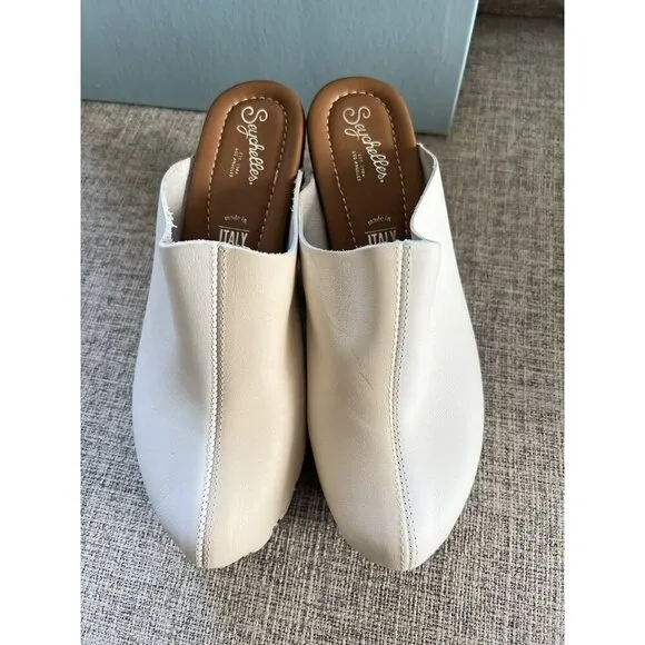 Seychelles Clogs Size 8 Ivory White Leather Chunky Platform Studded Boho Rodeo