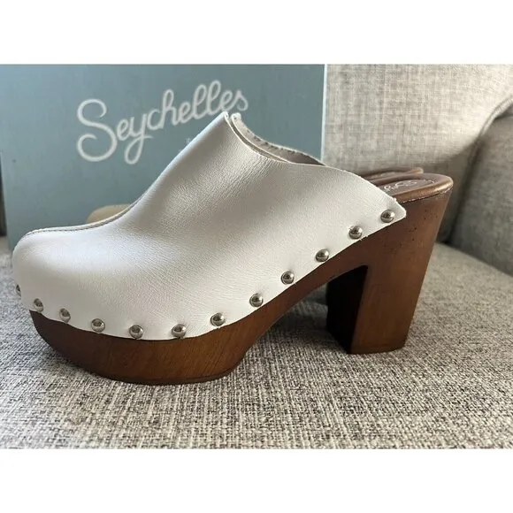 Seychelles Clogs Size 8 Ivory White Leather Chunky Platform Studded Boho Rodeo