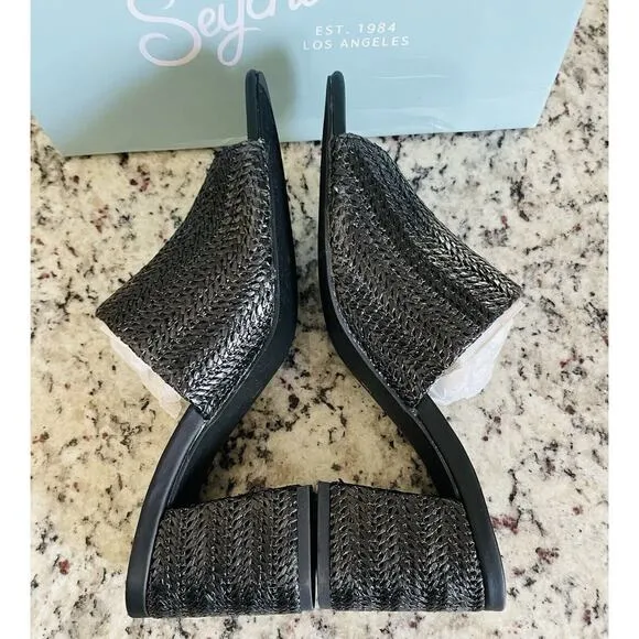 Seychelles Raffia Heeled Mules Adapt Black‎ Raffia SIZE 9 NIB