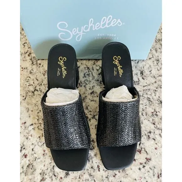 Seychelles Raffia Heeled Mules Adapt Black‎ Raffia SIZE 9 NIB