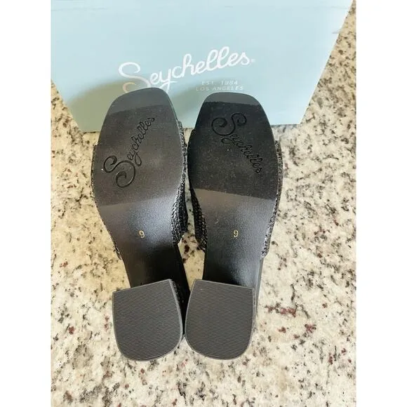 Seychelles Raffia Heeled Mules Adapt Black‎ Raffia SIZE 9 NIB