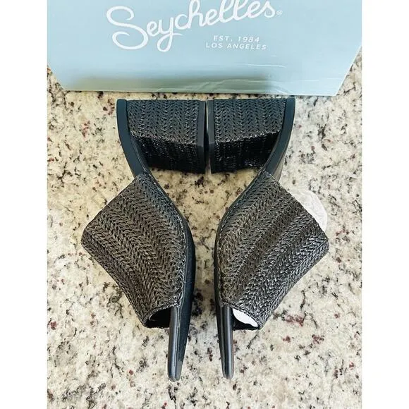 Seychelles Raffia Heeled Mules Adapt Black‎ Raffia SIZE 9 NIB