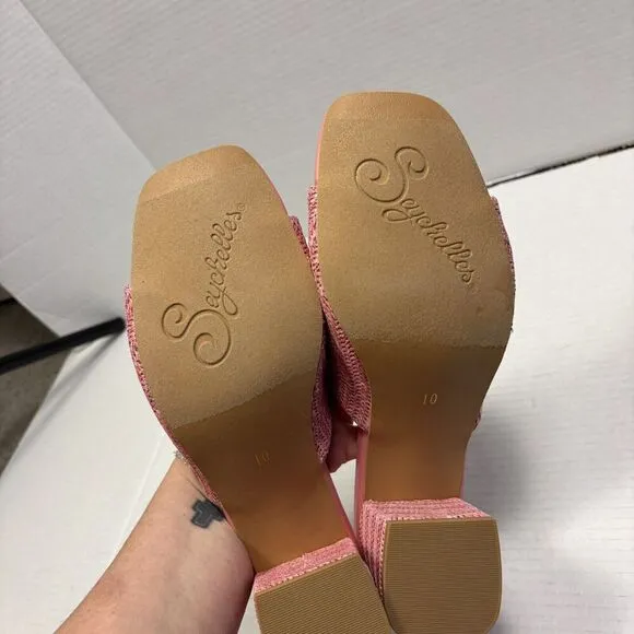 Seychelles Raffia Heeled Mules Adapt Pink Raffia New In Box Size 10