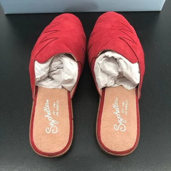 Seychelles Existence Red Suede Basket Weave Flat Mules New in Box