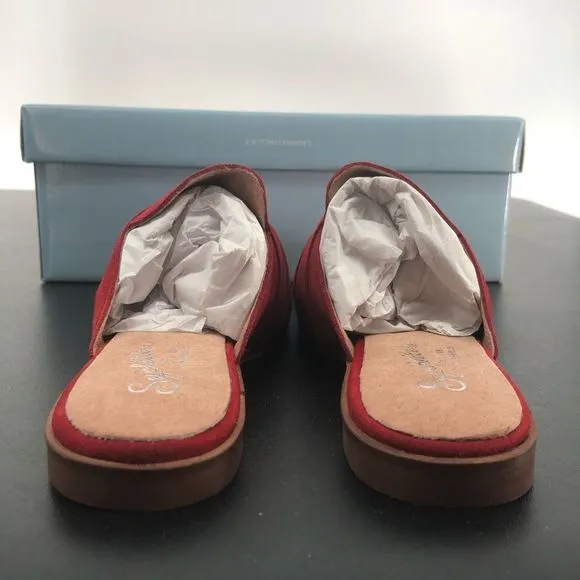 Seychelles Existence Red Suede Basket Weave Flat Mules New in Box