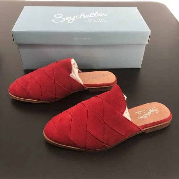 Seychelles Existence Red Suede Basket Weave Flat Mules New in Box