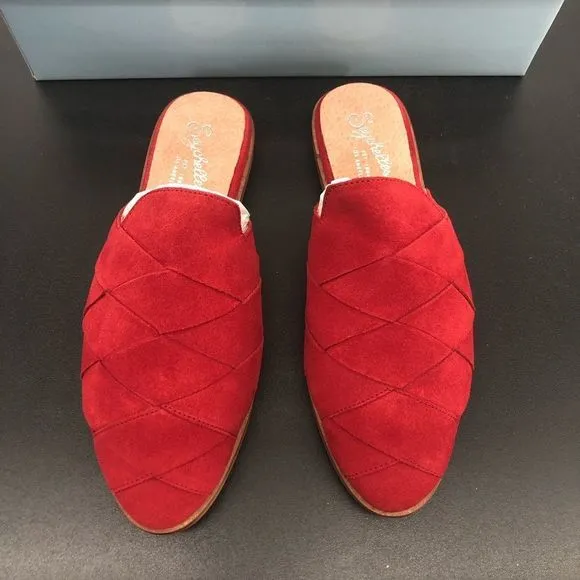Seychelles Existence Red Suede Basket Weave Flat Mules New in Box