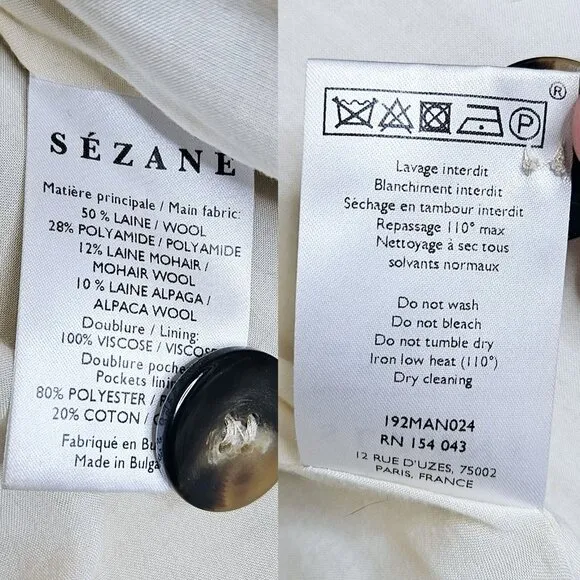 Sezane Alda Plaid Check Tan Wool Oversized Shacket Jacket