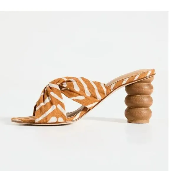 Shekudo Kuo Mules in Sienna Adire Print size 40