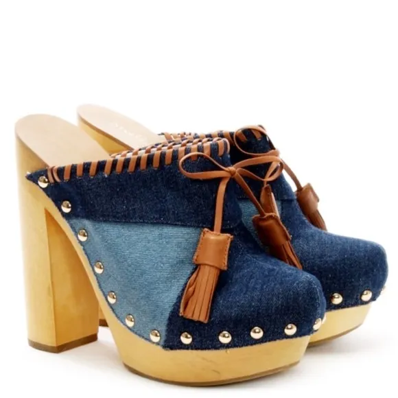 🆕{Shellys London} Denim Kennedy Platform Mules