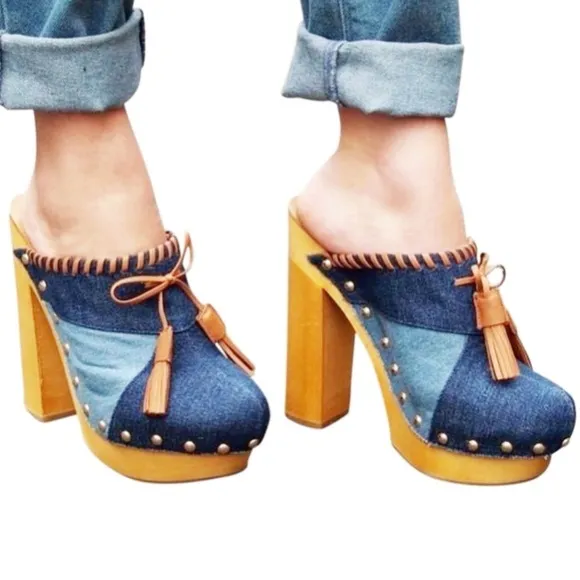 🆕{Shellys London} Denim Kennedy Platform Mules