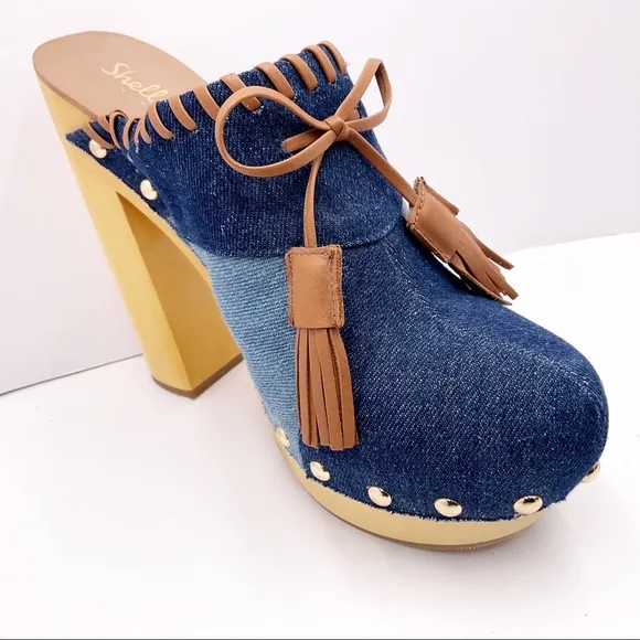 🆕{Shellys London} Denim Kennedy Platform Mules