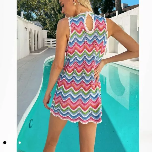 Show Me Your Mumu Sweeney Crochet Coverup Dress Size XS NEW Rainbow Stripes