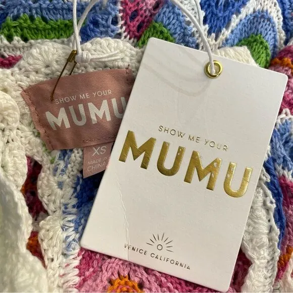 Show Me Your Mumu Sweeney Crochet Coverup Dress Size XS NEW Rainbow Stripes