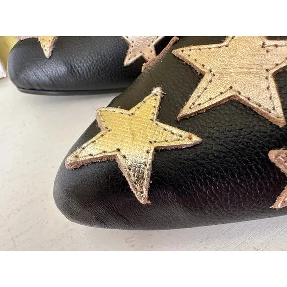 Silvia Cobos SALLY Flat Mule Black Ankle Wrap with Stars sz 39 = US sz 8.5