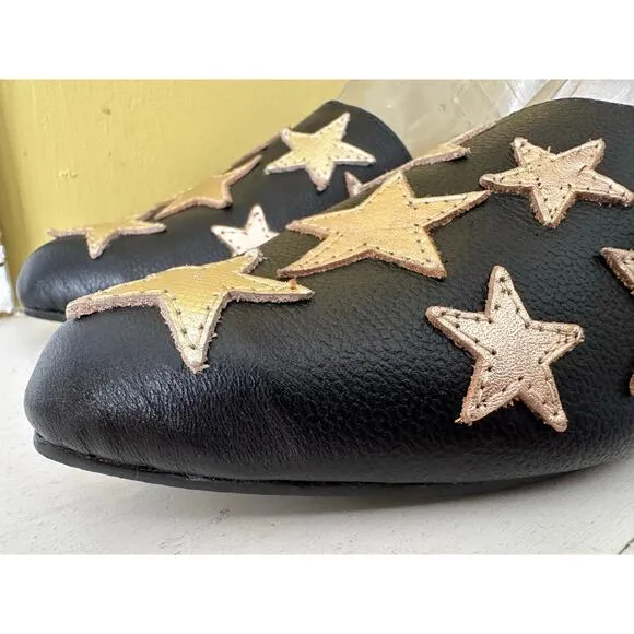 Silvia Cobos SALLY Flat Mule Black Ankle Wrap with Stars sz 39 = US sz 8.5