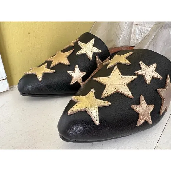 Silvia Cobos SALLY Flat Mule Black Ankle Wrap with Stars sz 39 = US sz 8.5