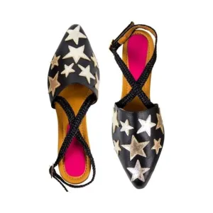 Silvia Cobos SALLY Flat Mule Black Ankle Wrap with Stars sz 39 = US sz 8.5