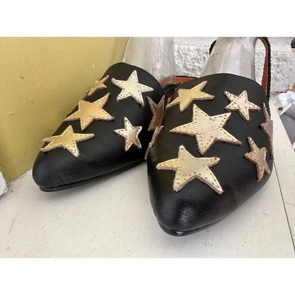 Silvia Cobos SALLY Flat Mule Black Ankle Wrap with Stars sz 39 = US sz 8.5