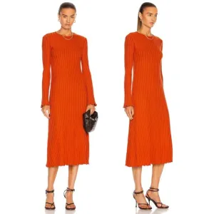 Simon Miller Wells Midi Dress in Rust Large Wide Ribbed Knit Long Sleeve