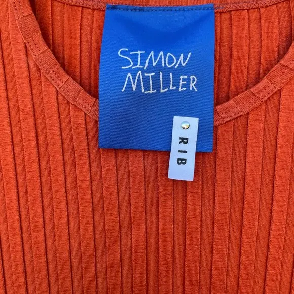 Simon Miller Wells Midi Dress in Rust Large Wide Ribbed Knit Long Sleeve