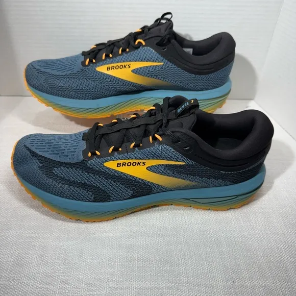 Size 12 Brooks Revel 7 Hybrid Running Shoe in Storm Blue/Black/Orange