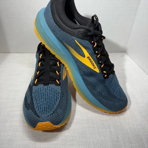 Size 12 Brooks Revel 7 Hybrid Running Shoe in Storm Blue/Black/Orange
